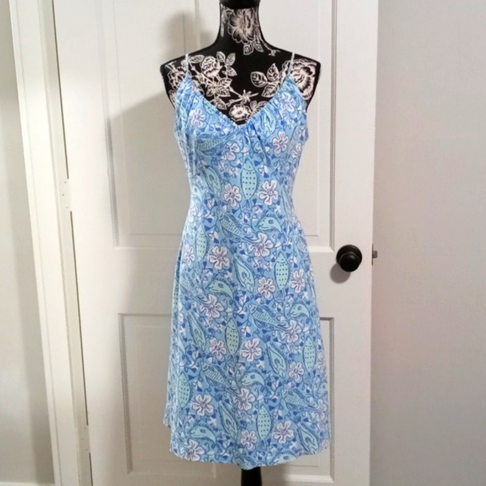 🐟VTG/RARE Lilly Pulitzer🐟 - Blue/White Fish/Flowers Summer Dress